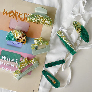 Barette Korean Fashion Vintage Green Patchwork Geometric Hair Clips Hair Accessories For Women Summer Elegance Femme Hairpins daiiibabyyy